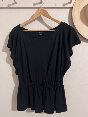 Ann Taylor Black Peplum Top with Short Sleeves